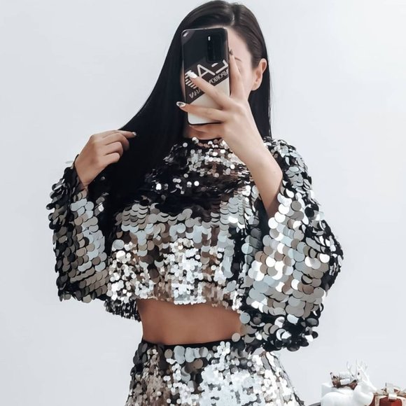 BLOGGER'S FAVE! Zara Special Edition Sequin Crop Top Sz XS NWT - Picture 6 of 16